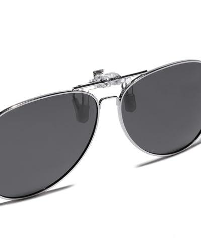 Carlton London Black & Silver Toned Polarised Lens Aviator Sunglass Clip for unisex