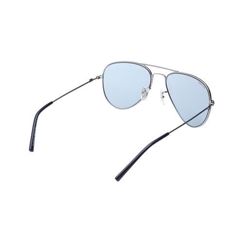 TOMMY HILFIGER Men's UV Protected Eyewear | Blue Lens | Silver Frame | Full Rim Aviator Shape Branded Latest and Stylish Sunglasses | 100% UV Protection | Size Medium | TH 1574PL C12 Small