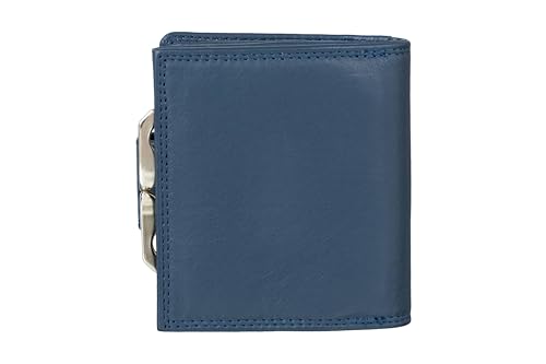 Calfnero Genuine Leather Women’s Wallet with Frame Coin Pocket | Compact Bifold with Card Slots, Cash Compartment & Snap Closure | Premium Leather Wallet (Navy)