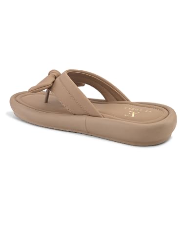 XE Looks Women’s Taupe Slip-On Comfort Sandals | Stylish Bow Knot Detailing with Cushioned Footbed | Casual for Girls & Women