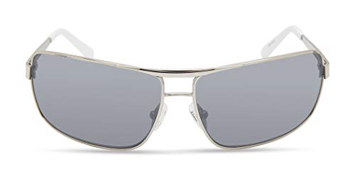 GUESS Men's Wrapped Navigator Pilot Sunglasses, Shiny Light Nickeltin, 68mm