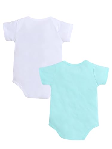 SMAZZ Pack of 2 Print Cotton Baby Romper/Bodysuit in Turquoise Blue & White Color with Snap Button Closure for 0-3 Months
