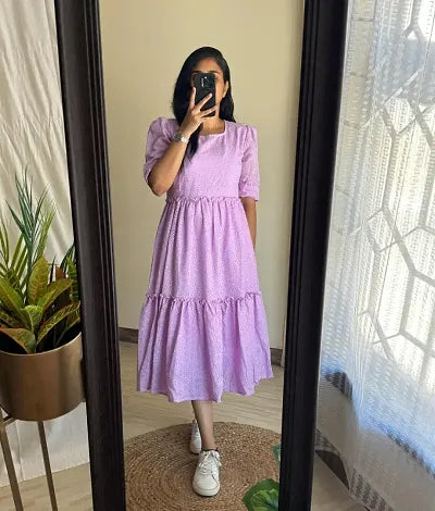 Stylish Lavender Rayon Chikankari A-Line Dress For Women pack of 1
