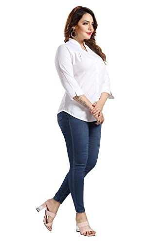 QUEEN SHIELD Women's Rayon Relaxed Fit Formal Shirt With Front Pleated & 3/4Th Sleeves (Qs_4103N) (Xxl, White)