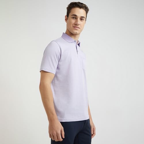 Park Avenue Men Slim Fit Two Tone Pattern Pure Cotton Half Sleeve Polo Neck Formal T-Shirt (Size: 42)-PMKA00664-V4 Medium Violet
