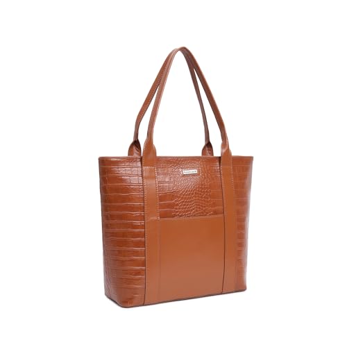 Fastrack Chic Textured Tote Bag for Women | Stylish Casual Bag for Ladies, Women, Girls | Trendy Everyday College Bag Made of Faux Leather (Tan)
