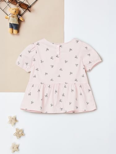 Max Girls Printed Bow Applique Top (Pink_2-3 Y)