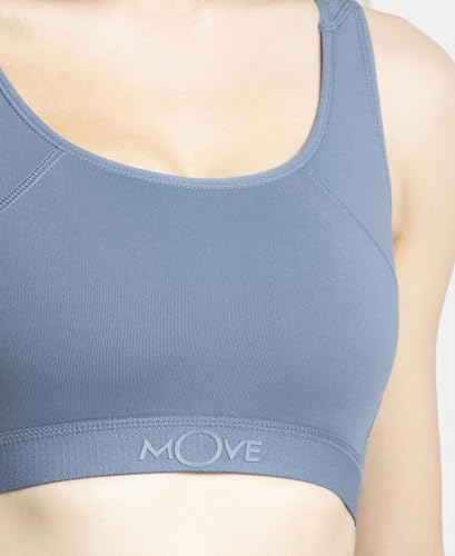 Jockey AP20 Women's Wirefree Padded Tactel Nylon Elastane Stretch Full Coverage Racerback Styling Sports Bra with StayFresh and StayDry Treatment_Frost_M