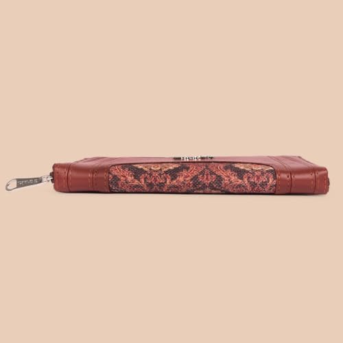 ZOUK Arika Zipper Wallet for Women | Card Holder Wallet with 10 Card Slots, Coin Pouch & Cash Compartments | Purse for Women Stylish | Fits Phones up to 6.7” | Jodhpur Damask