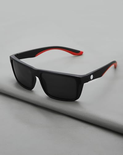 Carlton London Black and Red Toned with Black Polarised Lens Square Sunglass