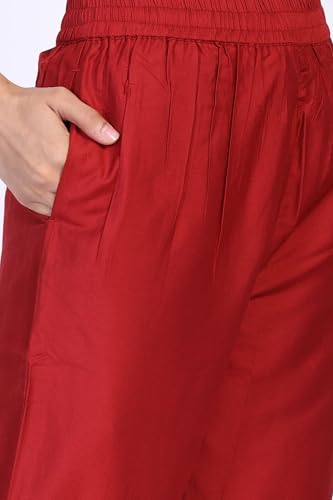 W for Woman Deep Floral Printed Metallic Embroidered Flared Woven Kurta with Straight Pant and Jacquard Dupatta Set - Red (WS13301-224416-3XL)