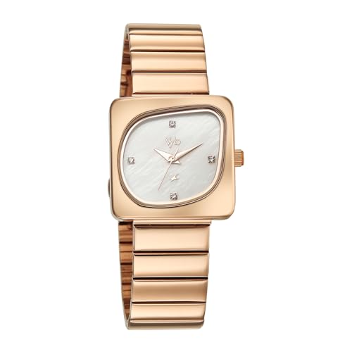 Fastrack Vyb Diva Quartz Analog White Mother of Pearl Dial Rose Gold Stainless Steel Strap Watch for Women - FV60100WM01W