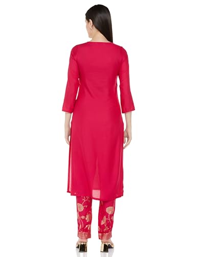 BIBA WOMEN SOLID; EMBROIDRED STRAIGHT SALWAR KURTA DUPATTA(SKDASSORTED8817E_FUCHSIA_34)