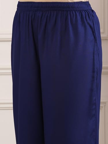 Biba Women Navy Blue Viscose Rayon Straight Suit Set_36