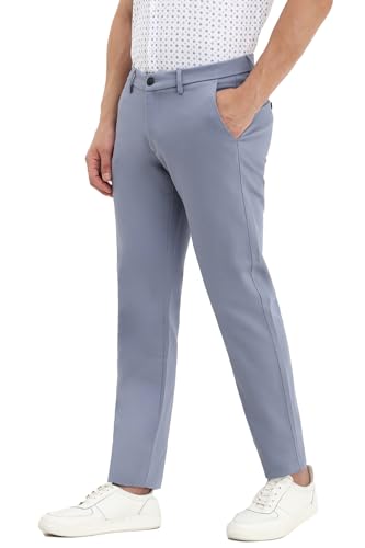 Men Blue Slim Fit Solid Casual Trousers