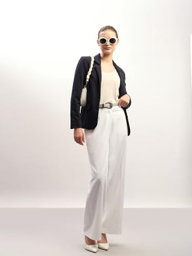 VERO MODA Women's Straight Fit High Rise White Pants