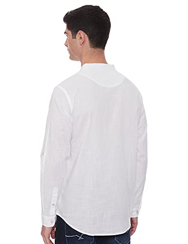 Max Men's Full Sleeves Mandarin Collar Solid Regular Fit Cotton Kurta White