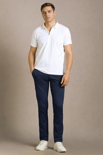 Men Navy Solid Flat Front Casual Trousers