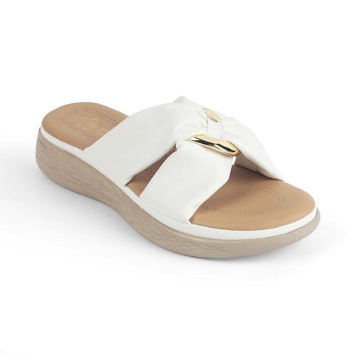 tresmode HAS Women's Wedges Sandals Platform Heels White, UK 38 EU  Round Open Toe Comfortable Soft Footwear