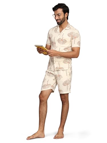 B STORIES Men’s Printed Shirt with Shorts Set | Cotton Co-Ord Set | Half Sleeve Casual Summer Outfit | Button-Down Shirt & Elastic Waist Shorts | Lightweight Lounge & Vacation Wear