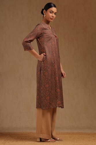 Soch Womens Earth Rayon Botanical Print Kurta with Tassels
