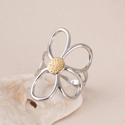 PALMONAS Silver Daisy Flower Ring for Womens (Size- Adjustable) - Waterproof & Anti-Tarnish, Gift for Girls & Women