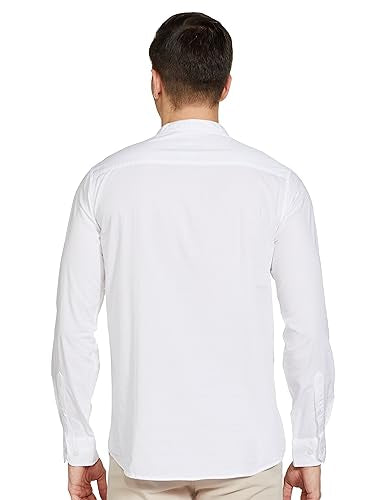 Amazon Brand - Symbol Men's 100% Cotton Regular Fit Casual Shirt (Kurta Placket Style) White L