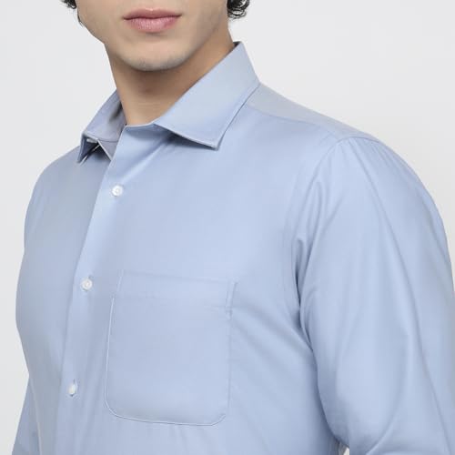 Park Avenue Men Regular Fit Solid Pattern Pure Cotton Semicutaway Collar Full Sleeve Round Hem Formal Shirt Medium Blue