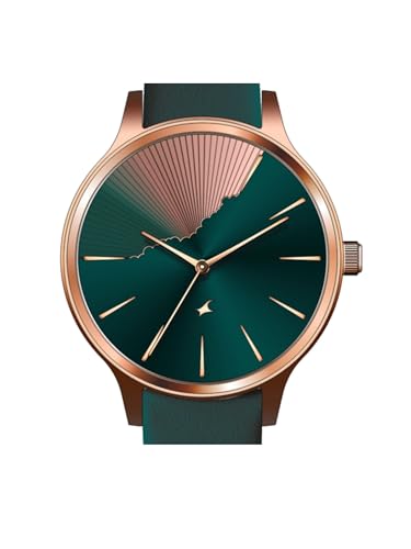 Fastrack Style up 5 Quartz Green Round Dial Girl's Watch | Leather Strap Material | Watches for Girls Analog - 6207WL01