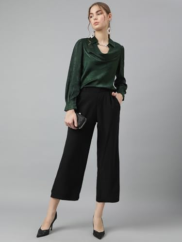 Latin Quarters Women's Green Full Sleeves Collar Neck Casual Solid Top_S