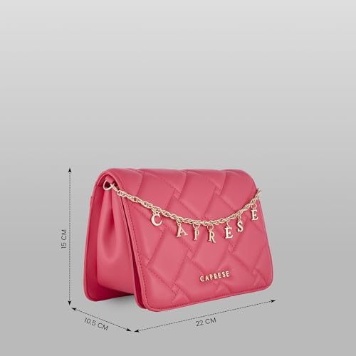 Caprese Winter Medium Sling Bag for Women with Adjustable & Detachable Strap | Multi‑Compartment Shoulder Bag with Zipper & Magnetic Button Closure Letter Chain Charm (Fuchsia)