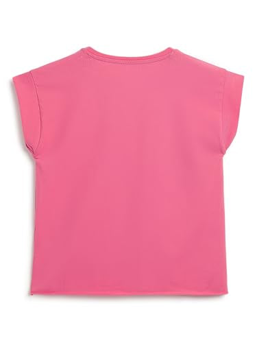 GUESS Pink Printed Round Neck Cropped Core T-Shirt