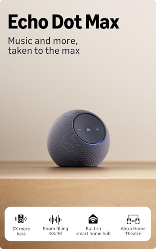 All-new Amazon Echo Dot Max, Alexa speaker with 3X bass and room-filling sound, hands-free smart home management, Bluetooth, Graphite