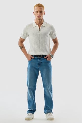 SNITCH Men T-Shirts | Textured Self-Design Polo Collar with Zipper Closure | 100% Cotton Slim Fit Breathable Fabric for Casual & College Wear | White