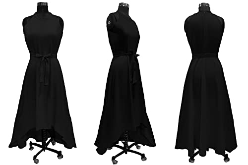 REMO - The Right Choice Women's Halter Neck Sleeveless Maxi Dress, Black, High-Low Hem with Waist Tie Belt (in, Alpha, M, Regular)