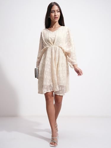 Tokyo Talkies Women's Polyester Mini Dress (TTJ6012632_Cream