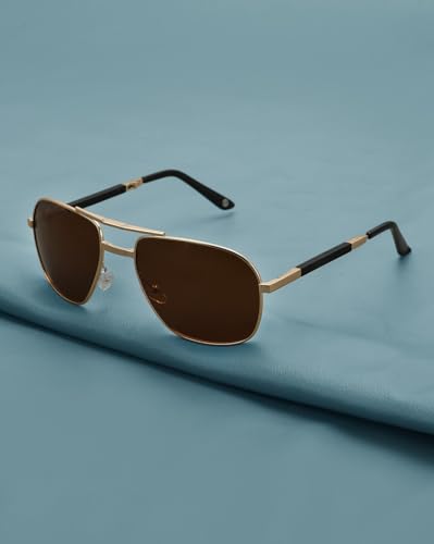 Carlton London Gold with Black Toned Brown Polarised Lens Foldover Rectangle Sunglass for mens