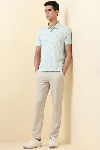 Men Light Blue Print Polo Neck T-Shirt