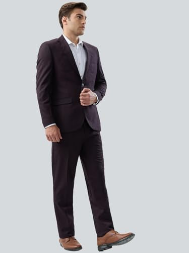 Raymond Men Contemporary Fit Checks Pattern Polyester Blend Notch Lapel Full Sleeve Formal Suit Maroon