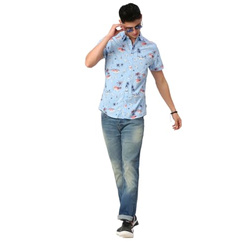 Being Human Light Blue Slim Fit Regular Collar Men's Shirt Clothing