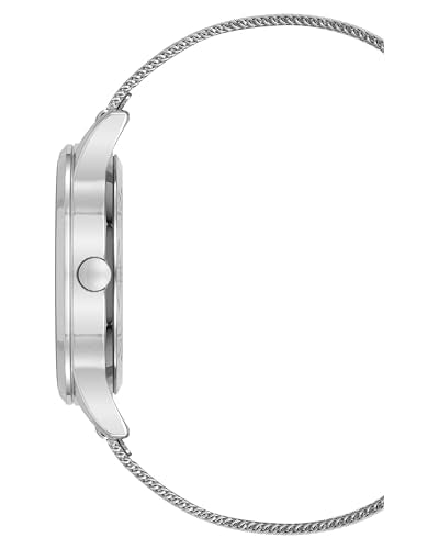 Nine West Women's Analog Watch, Silver Mesh Bracelet, Limited Movement, Mineral Crystal Lens, Textured Dial