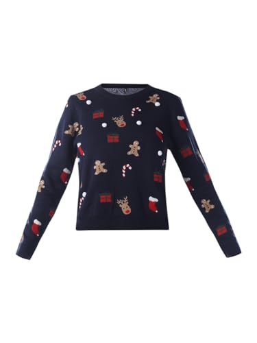 ONLY Women's Self Design Regular Fit Navy Blue Sweater