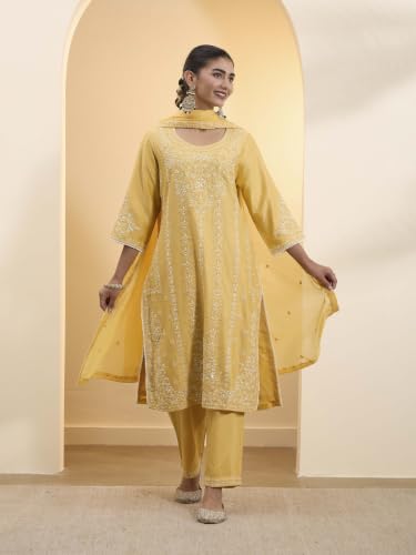 BIBA Solid Cotton Silk Straight Festive Kurta Set