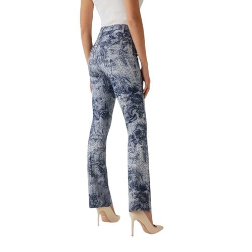 GUESS Women's Blue Printed Mid-Rise Bootcut Leg Jeans