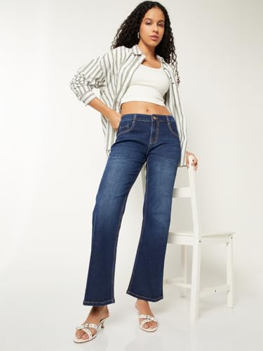 Max Women Washed Kick Flare Jeans (Blue_28)