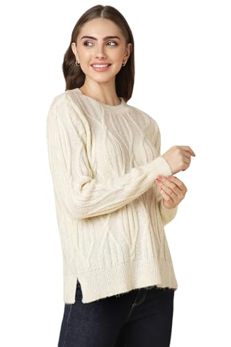 Allen Solly Women's Acrylic Crew Neck Sweater (AHSWCRGFC68593_Cream