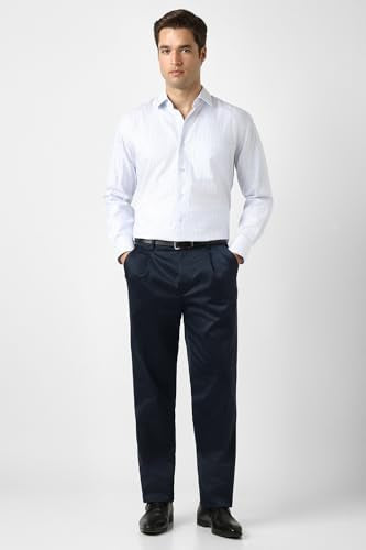 Men Navy Solid Smart Fit Trousers