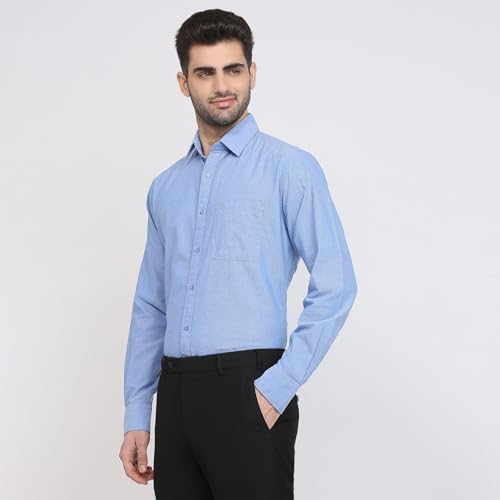Raymond Men Slim Fit Oxford Pattern Pure Cotton Regular Collar Full Sleeve Casual Shirt Blue