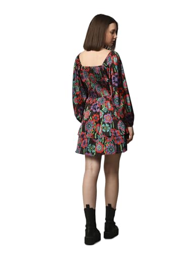 ONLY Women Floral Printed Fit and Flare Casual Dress Jet Black