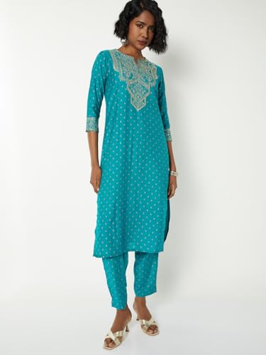 Max Women Embroidered Straight Kurta Set(Green_XL)